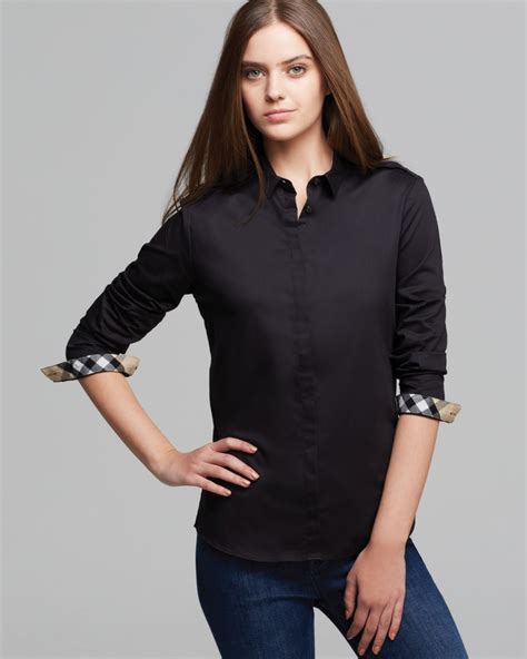 burberry black shirt womens|black Burberry button up shirt.